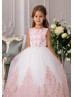 Blush Pink Lace Ivory Tulle Ankle Length Flower Girl Dress